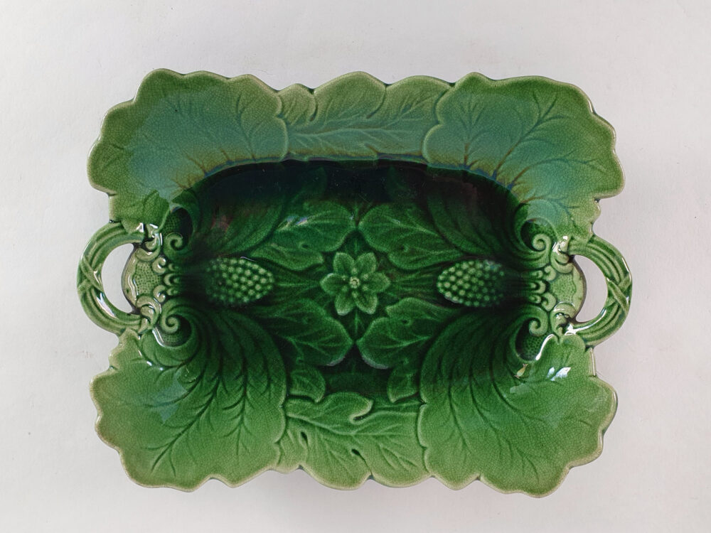 Pair of green Majolica antique Platter or Serving Plates