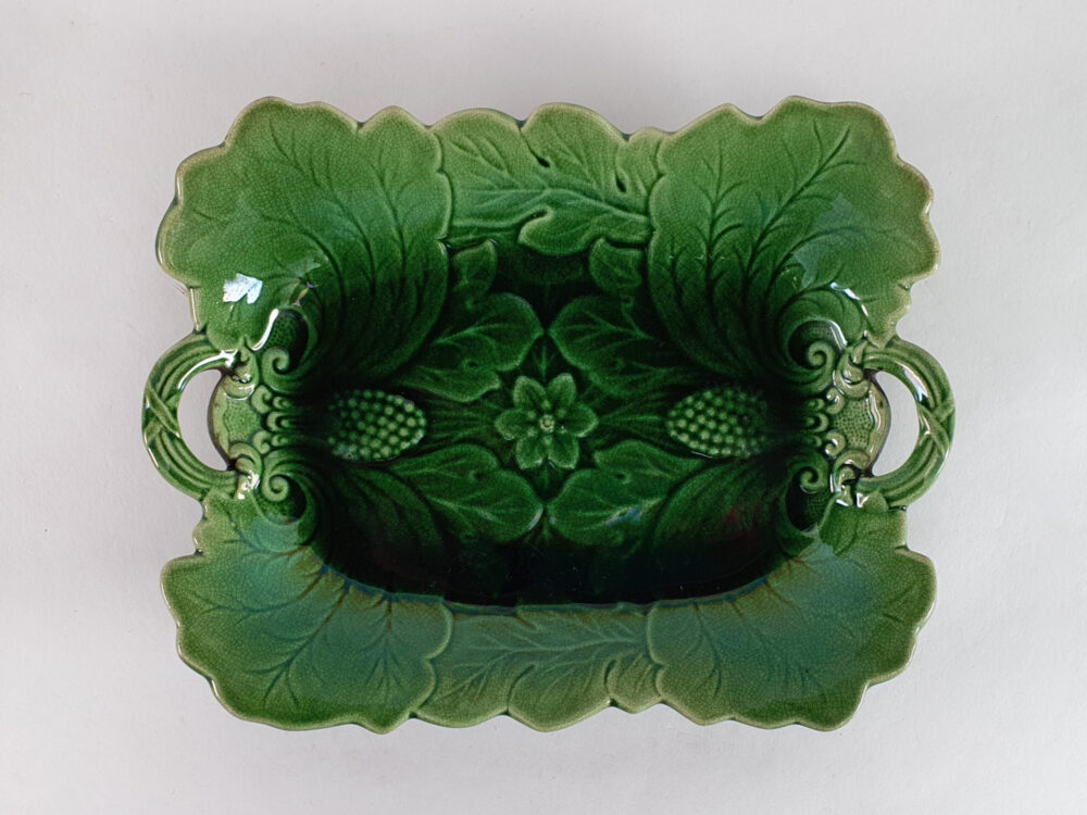 Pair of green Majolica antique Platter or Serving Plates