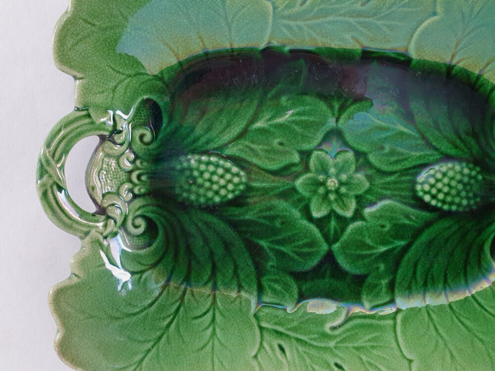 Pair of green Majolica antique Platter or Serving Plates