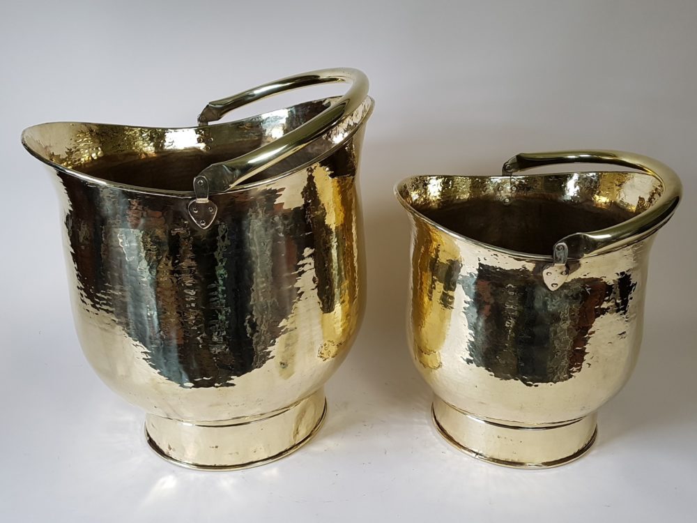 Pair of large antique polished brass Coal Scuttles or Buckets