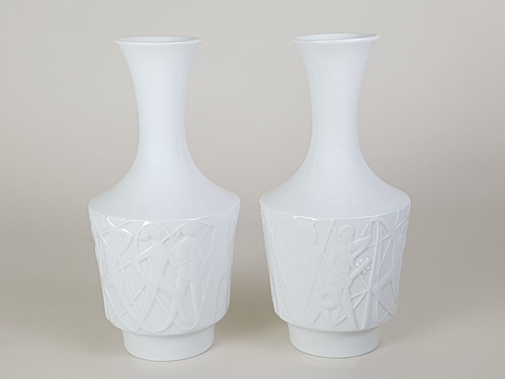 Pair of mid century antique Kurt Wendler for Edelstein white Vases