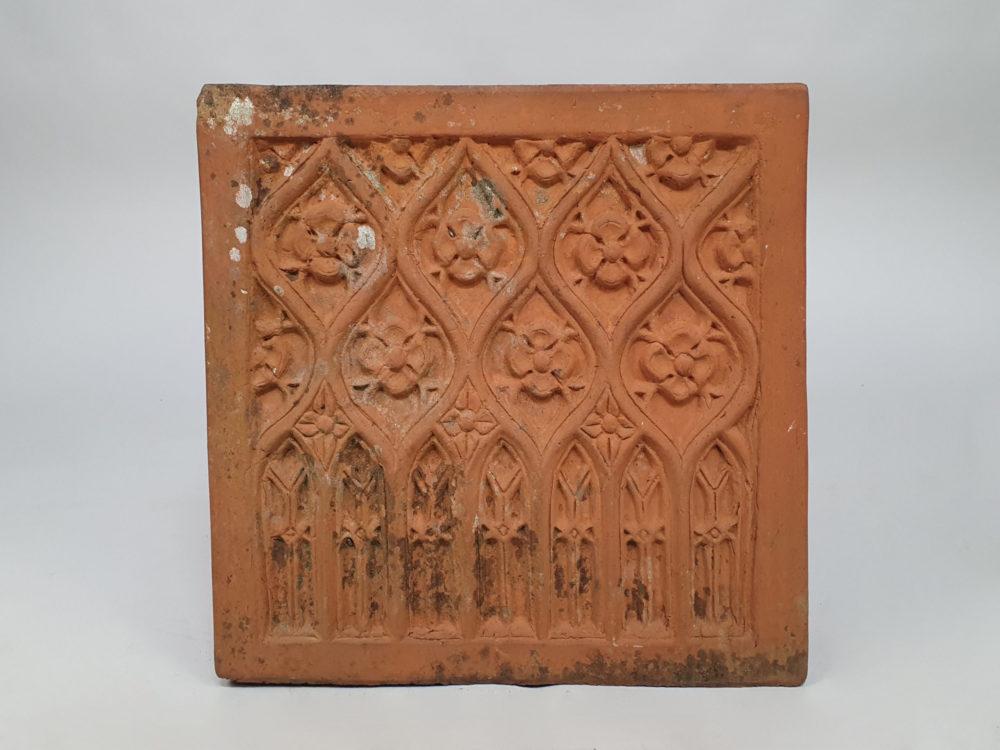 Pair of mid century terracotta gothic style square Garden Planters