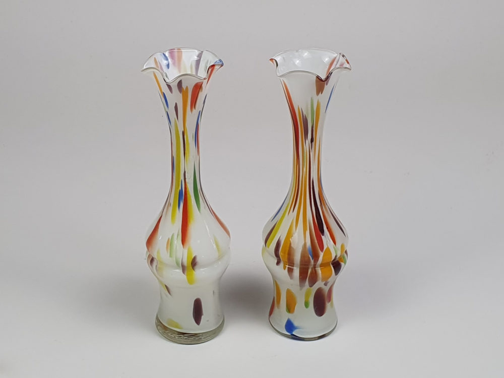Pair of vintage murano end of the day splatter glass vases