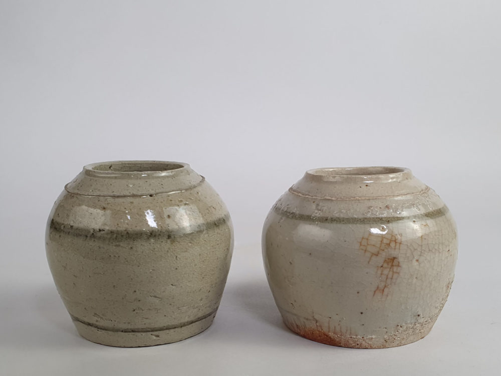 Pair of rustic antique hand painted Ginger Jars