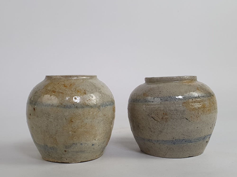 Pair of rustic antique pottery Ginger Jars