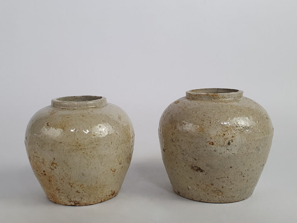 Pair of rustic antique pottery Ginger Jars