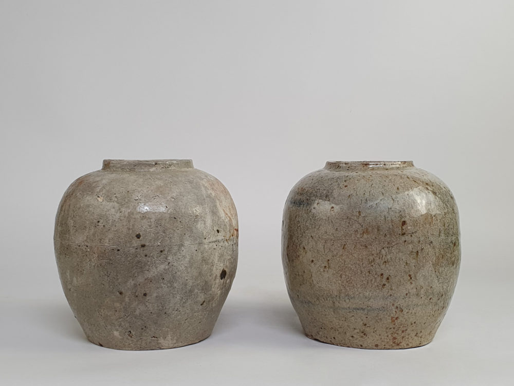 Pair of rustic antique pottery Ginger Jars