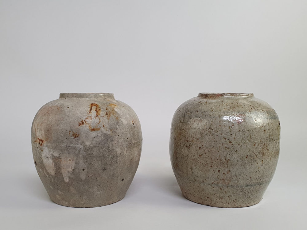 Pair of rustic antique pottery Ginger Jars