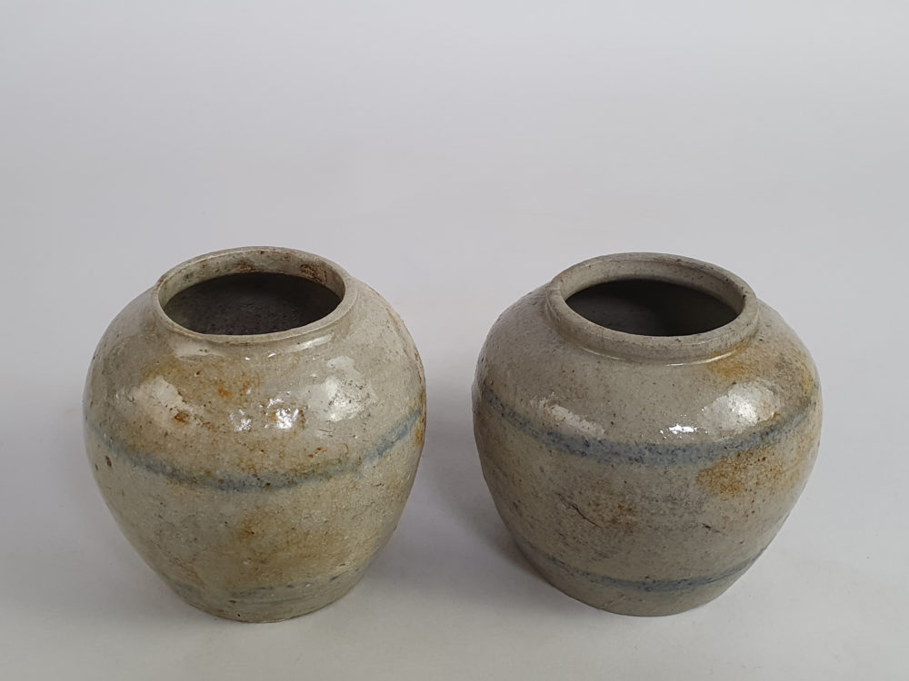 Pair of rustic antique pottery Ginger Jars
