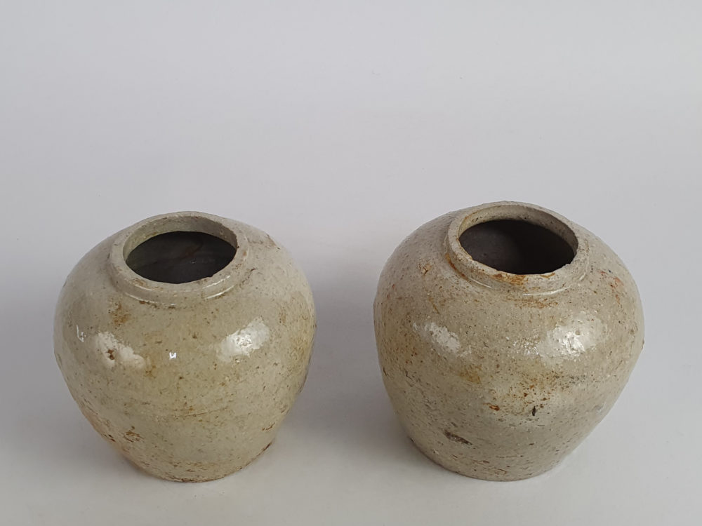 Pair of rustic antique pottery Ginger Jars