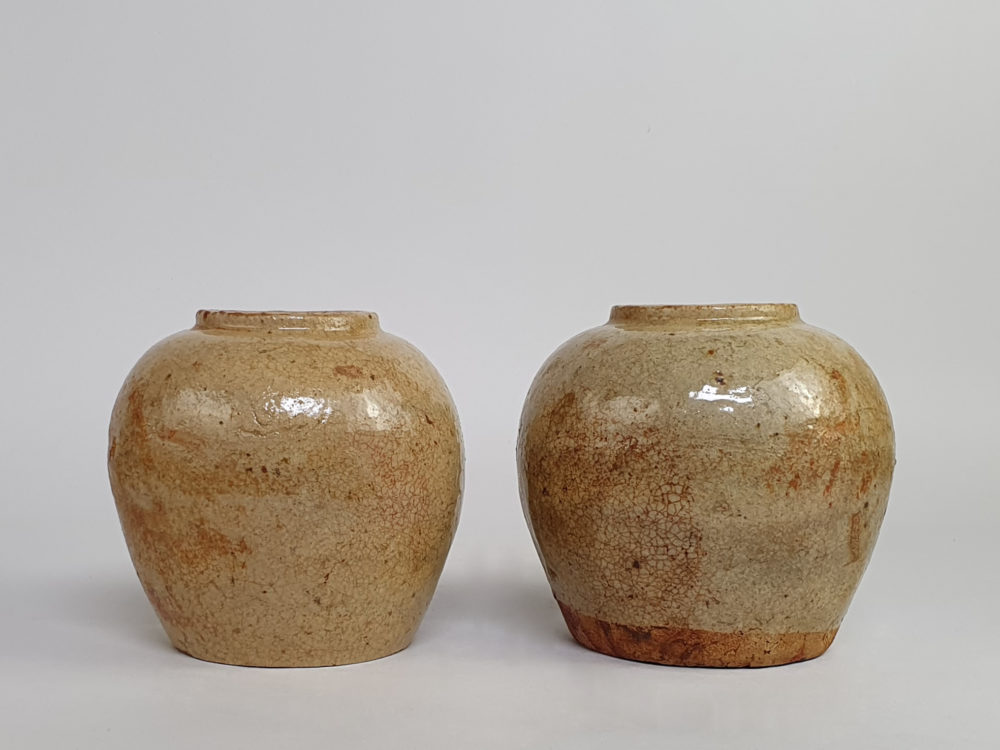 Pair of rustic antique pottery Ginger Jars