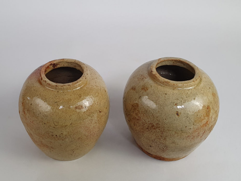 Pair of rustic antique pottery Ginger Jars