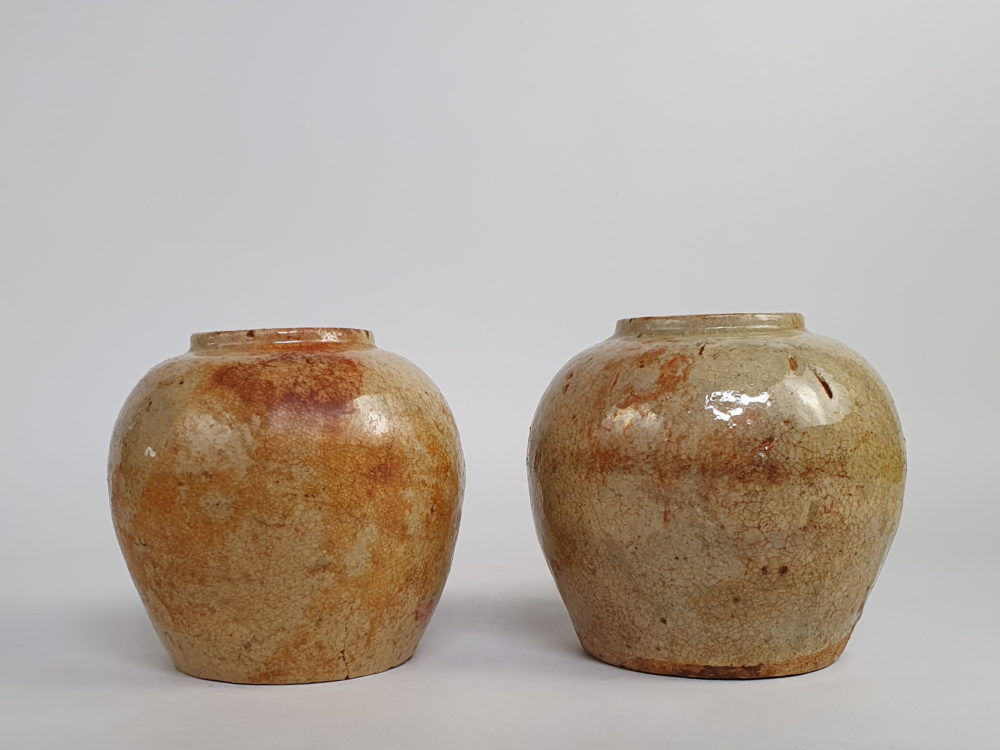 Pair of rustic antique pottery Ginger Jars