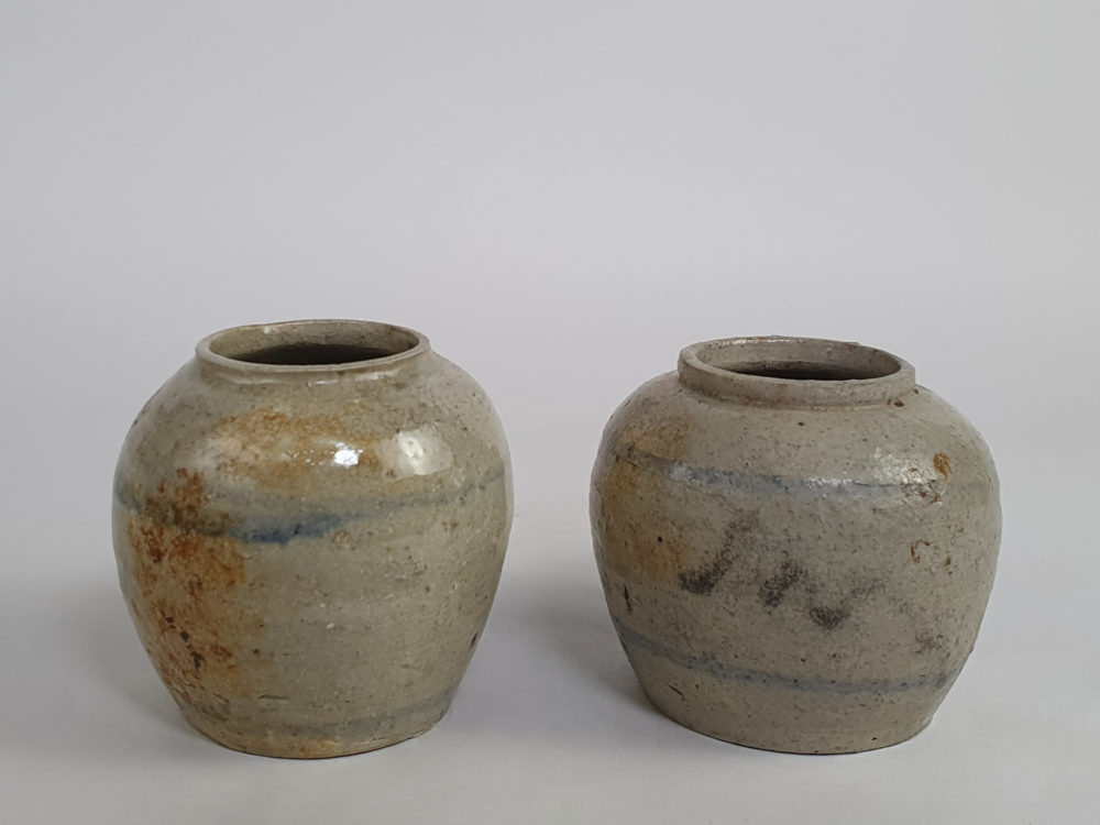 Pair of rustic antique pottery Ginger Jars