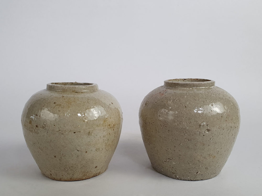 Pair of rustic antique pottery Ginger Jars