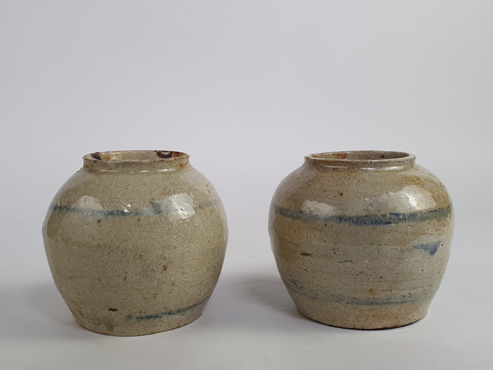 Pair of rustic antique pottery Ginger Jars