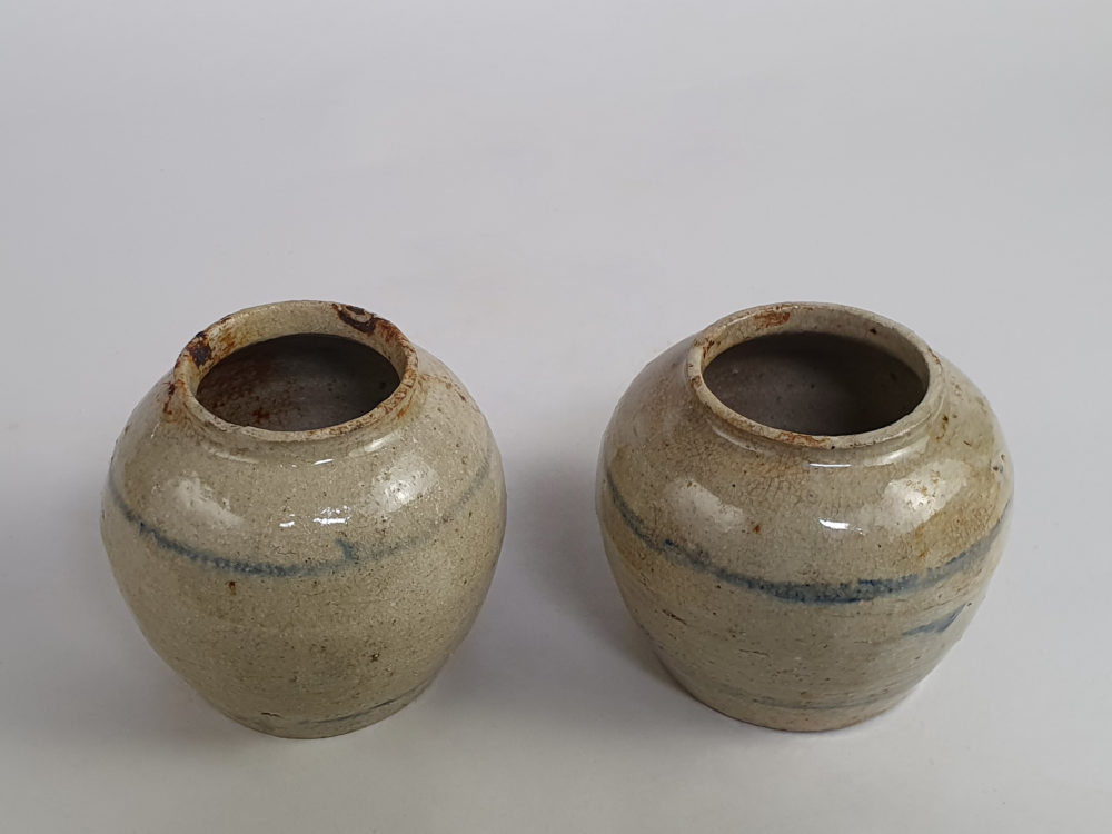 Pair of rustic antique pottery Ginger Jars