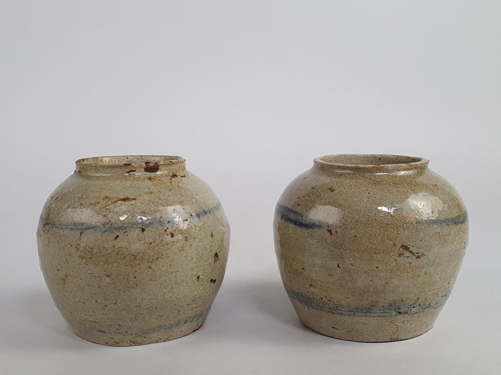 Pair of rustic antique pottery Ginger Jars