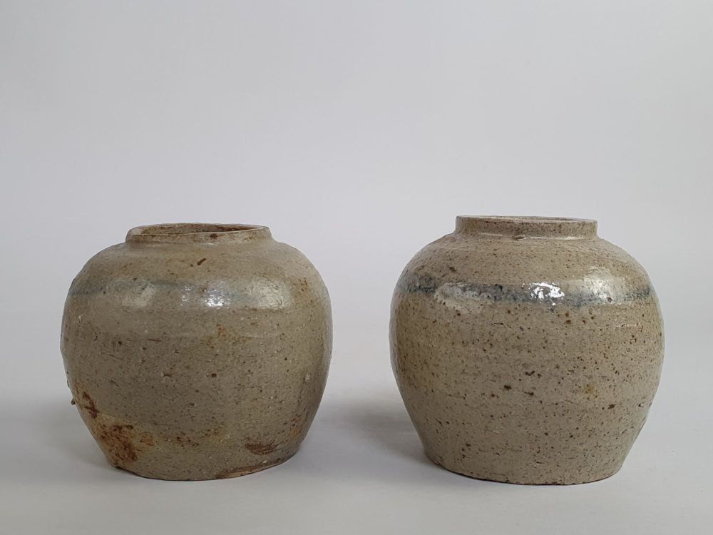 Pair of rustic antique pottery Ginger Jars