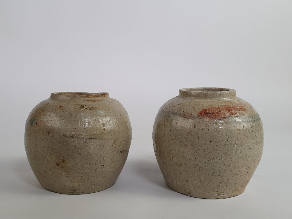 Pair of rustic antique pottery Ginger Jars