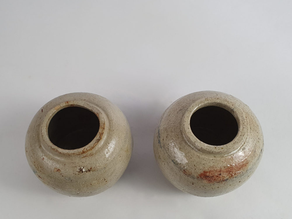 Pair of rustic antique pottery Ginger Jars