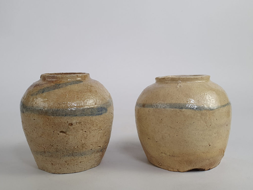 Pair of rustic antique pottery Ginger Jars