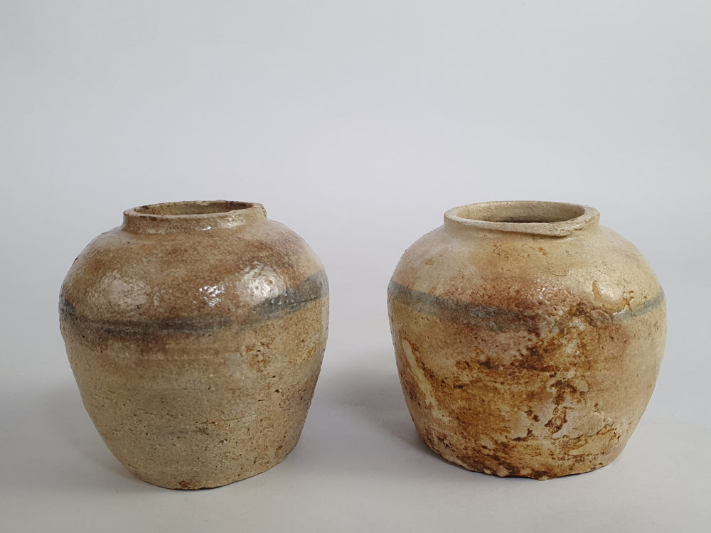 Pair of rustic antique pottery Ginger Jars