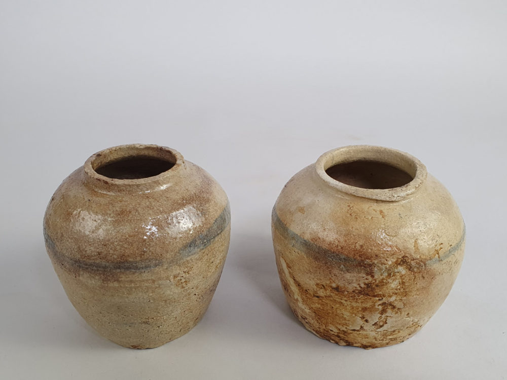 Pair of rustic antique pottery Ginger Jars