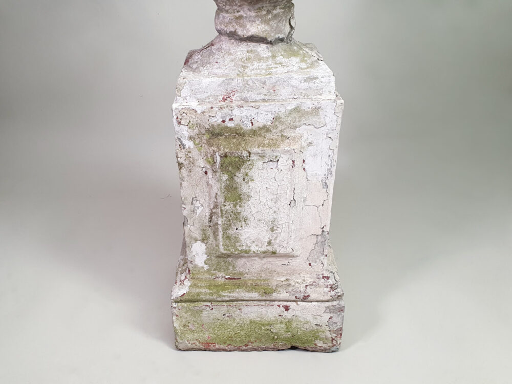 Pair of tall well weathered antique Garden Urns on Plinths
