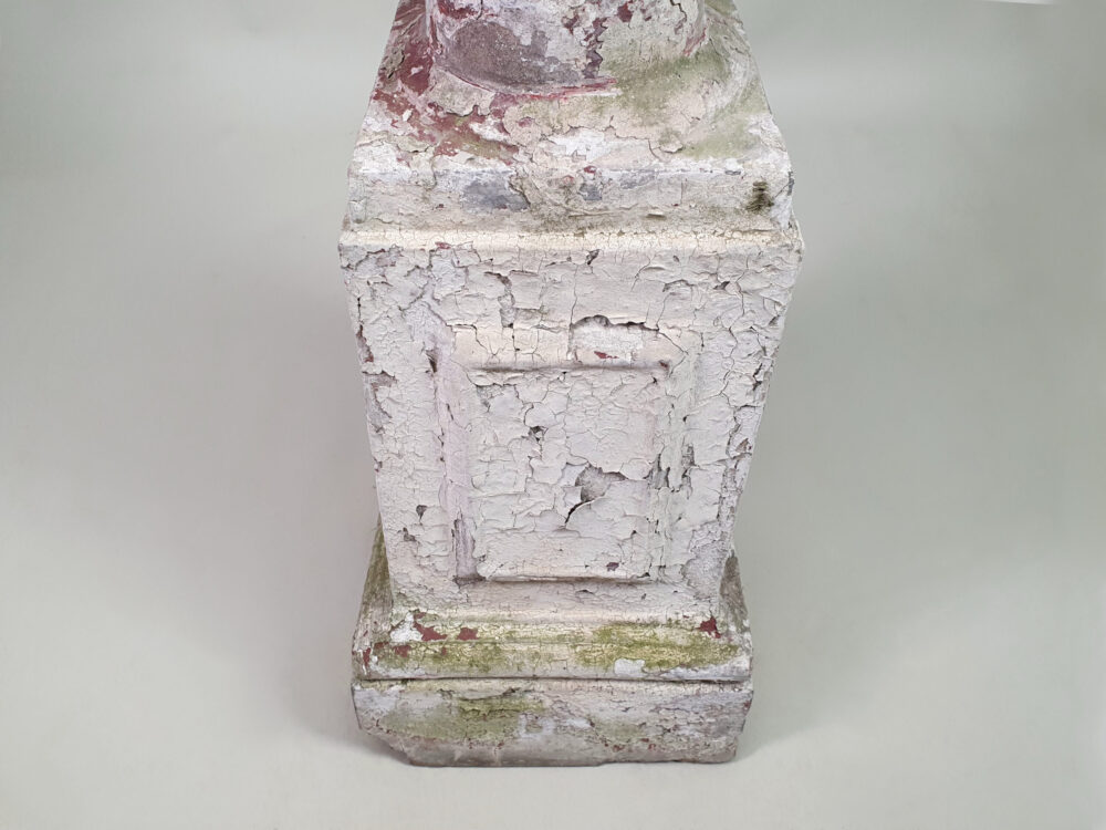 Pair of tall well weathered antique Garden Urns on Plinths