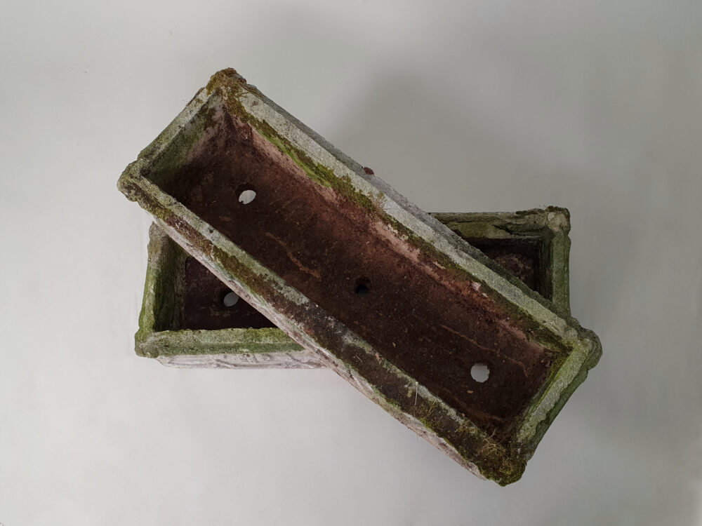 Pair of trough composite antique garden planters