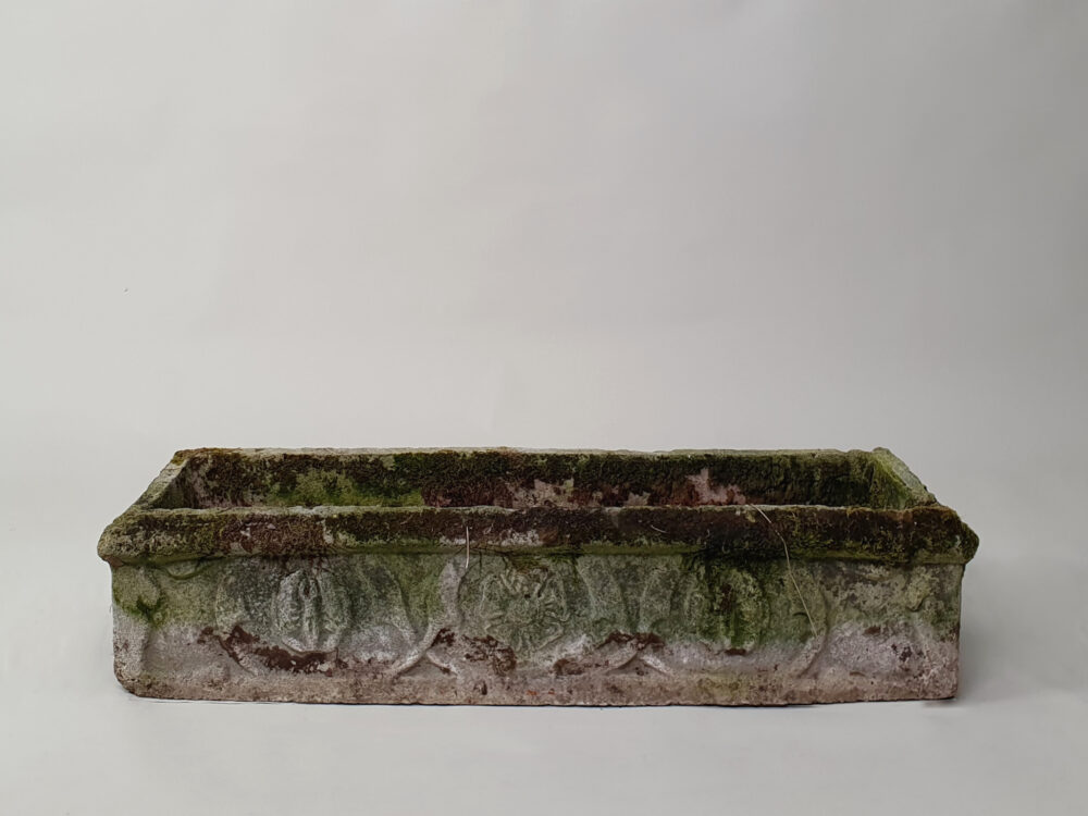 Pair of trough composite antique garden planters