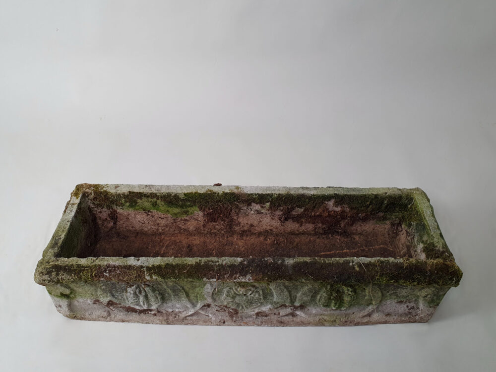 Pair of trough composite antique garden planters