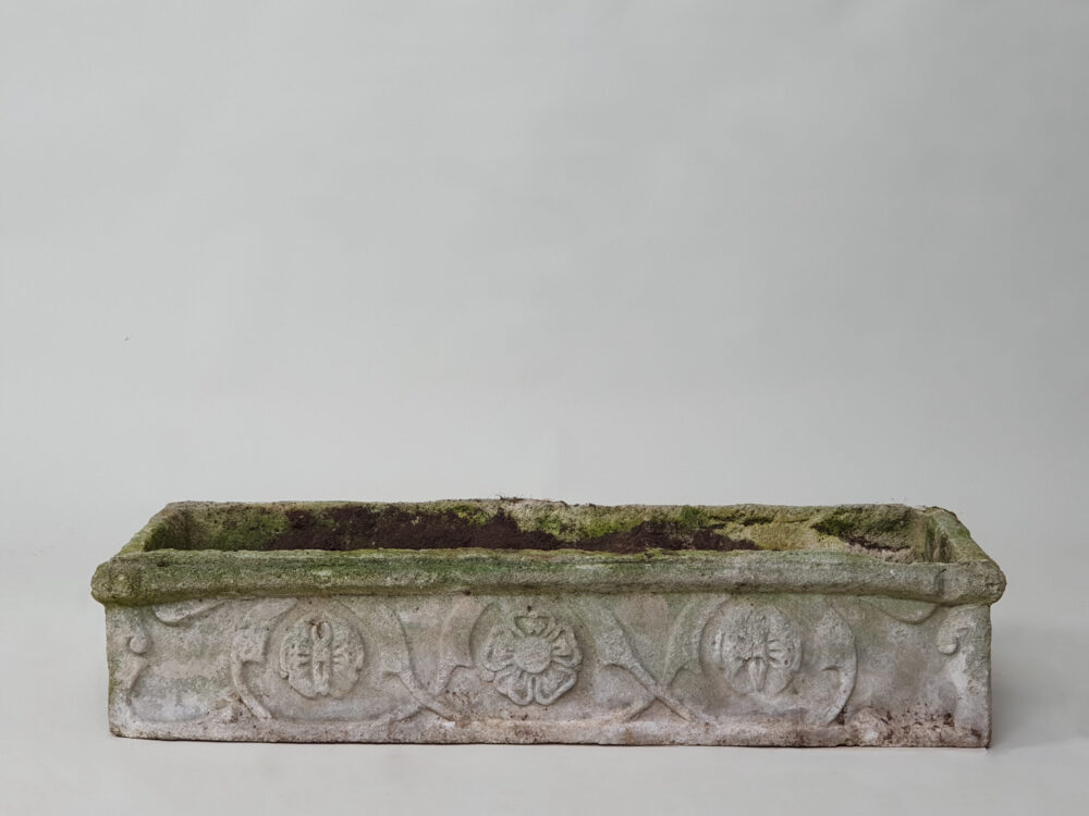 Pair of trough composite antique garden planters