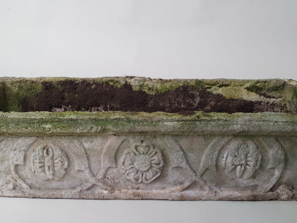 Pair of trough composite antique garden planters