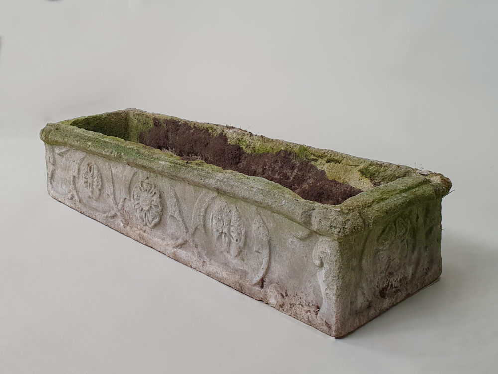Pair of trough composite antique garden planters