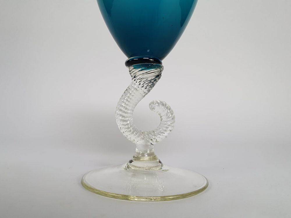 Pair of  turquoise vintage mid century studio glass Vases