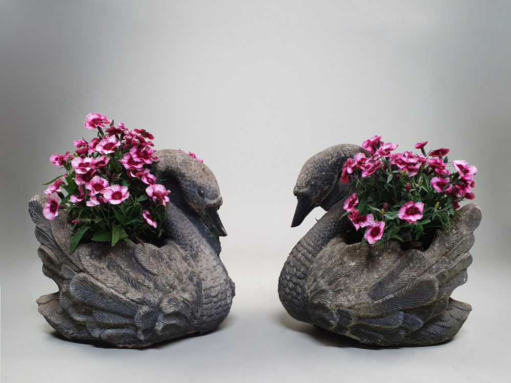 Pair of vintage black Swan Garden Planters