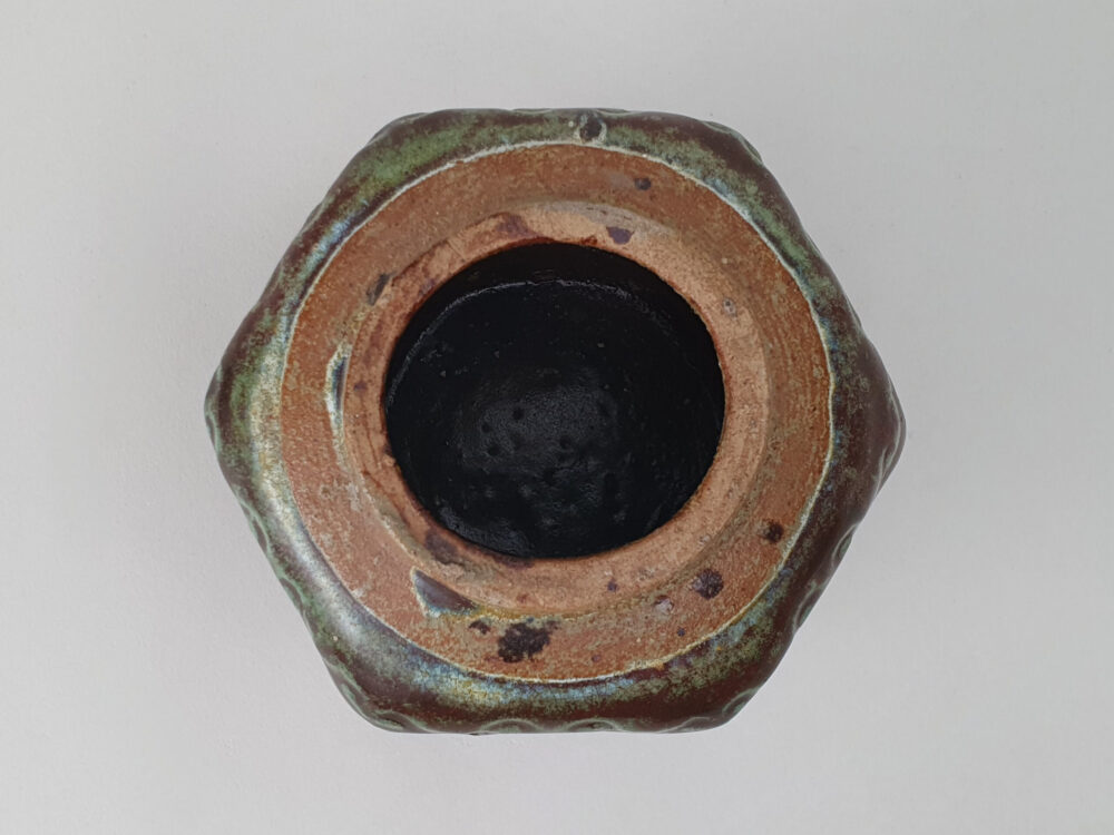 Rare antique rustic pottery chocolate brown and green glazed Ginger Jar or Pot