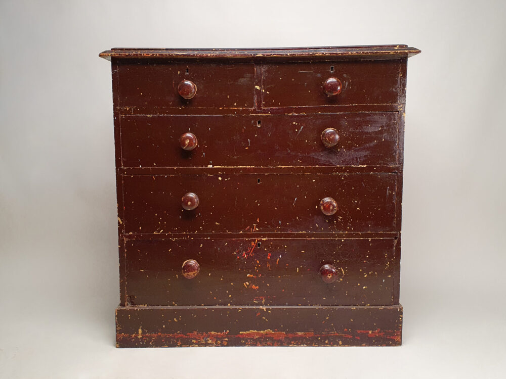 Rustic antique furniture - chest of drawers in original flaky Paint