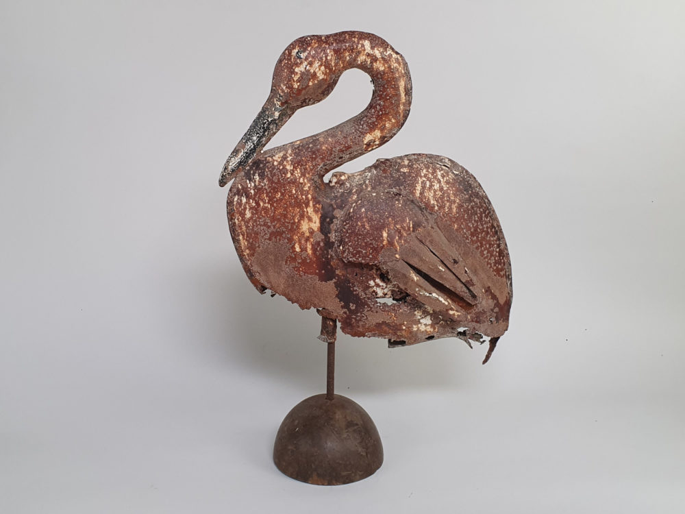 Rustic antique Weather Vane in the form of a Stork, on a later stand