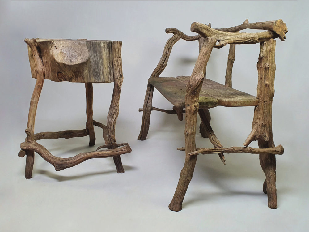 Rustic antique wooden Garden Bench and Table