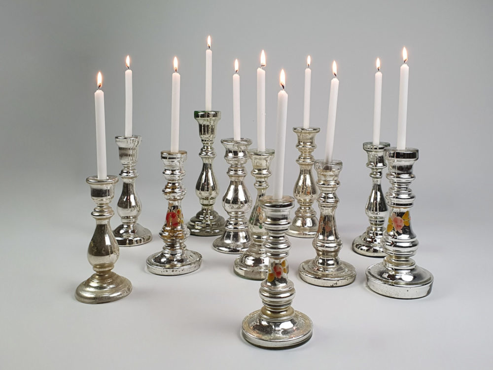 Selection of 19th century antique mercury glass Candlestick Holders