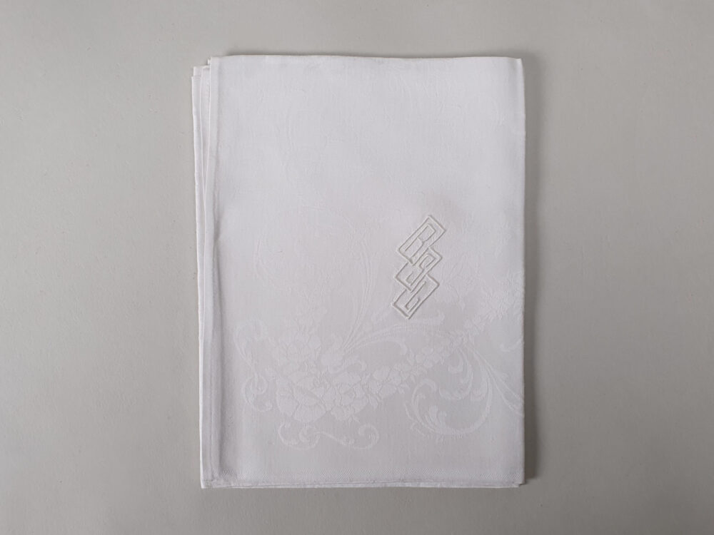Set of 10 cream French Napkins or Serviettes with antique embroidery monogrammed R S L