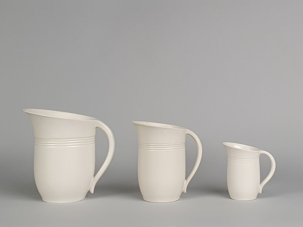 Set of 3 antique Art Deco Spode Velamour matte white Jugs or Pitchers