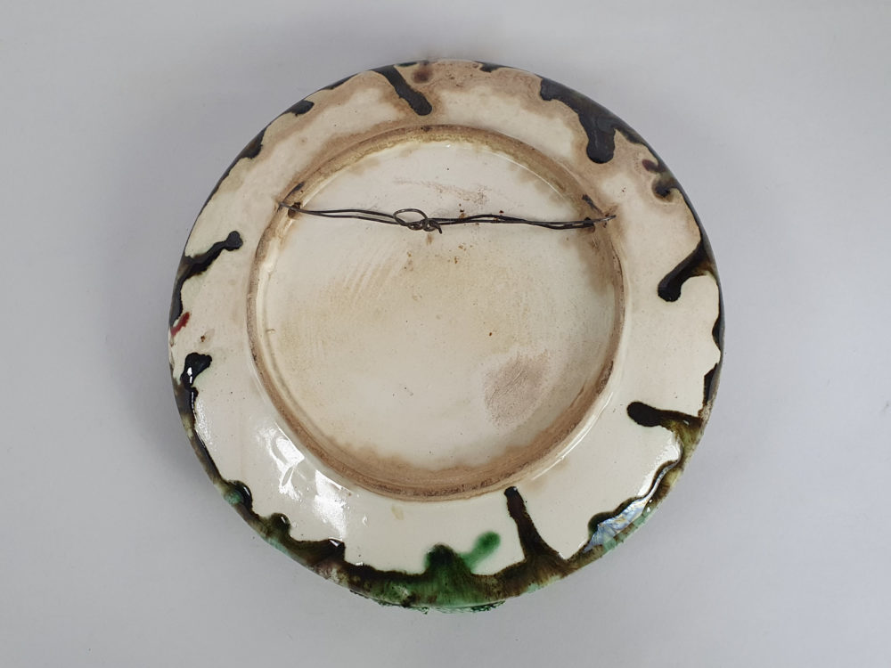 Set of 3 antique Majolica Palissy crayfish Wall Chargers, signed Alvaro Jose