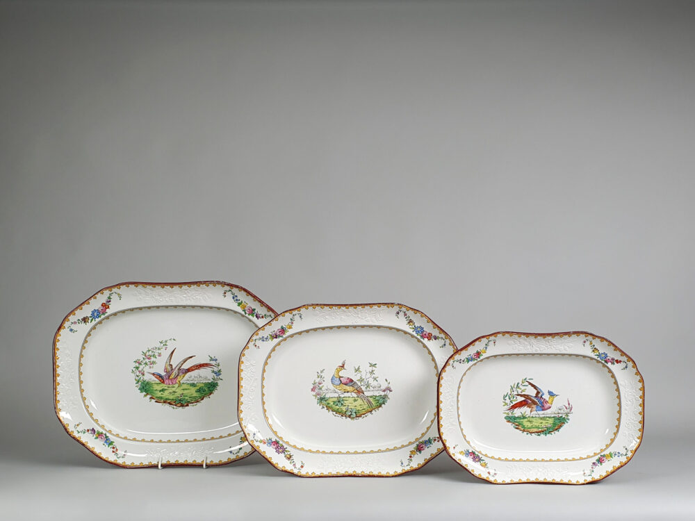 Set of 3 graduating antique ceramic Serving Platters from Copeland Spode in Vienna Bird pattern