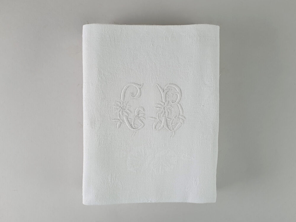 Set of 4 white French Napkins or Serviettes with antique embroidery monogrammed G B