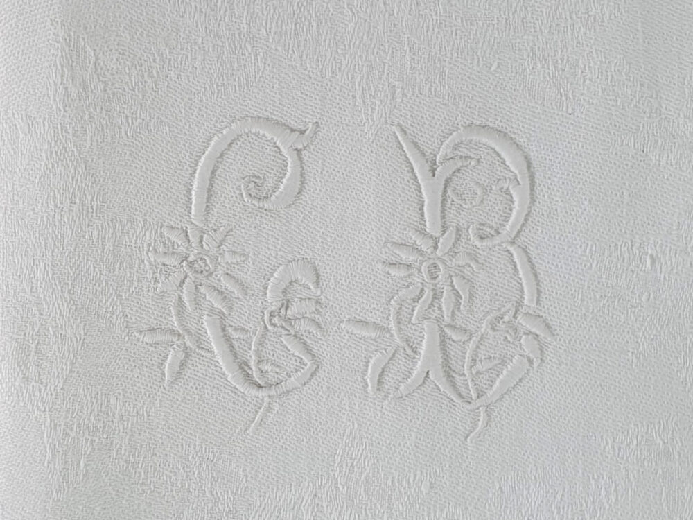 Set of 4 white French Napkins or Serviettes with antique embroidery monogrammed G B