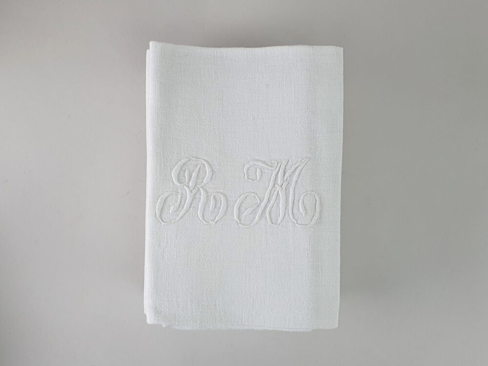 Set of 6 French Napkins or Serviettes with antique embroidery monogrammed R M